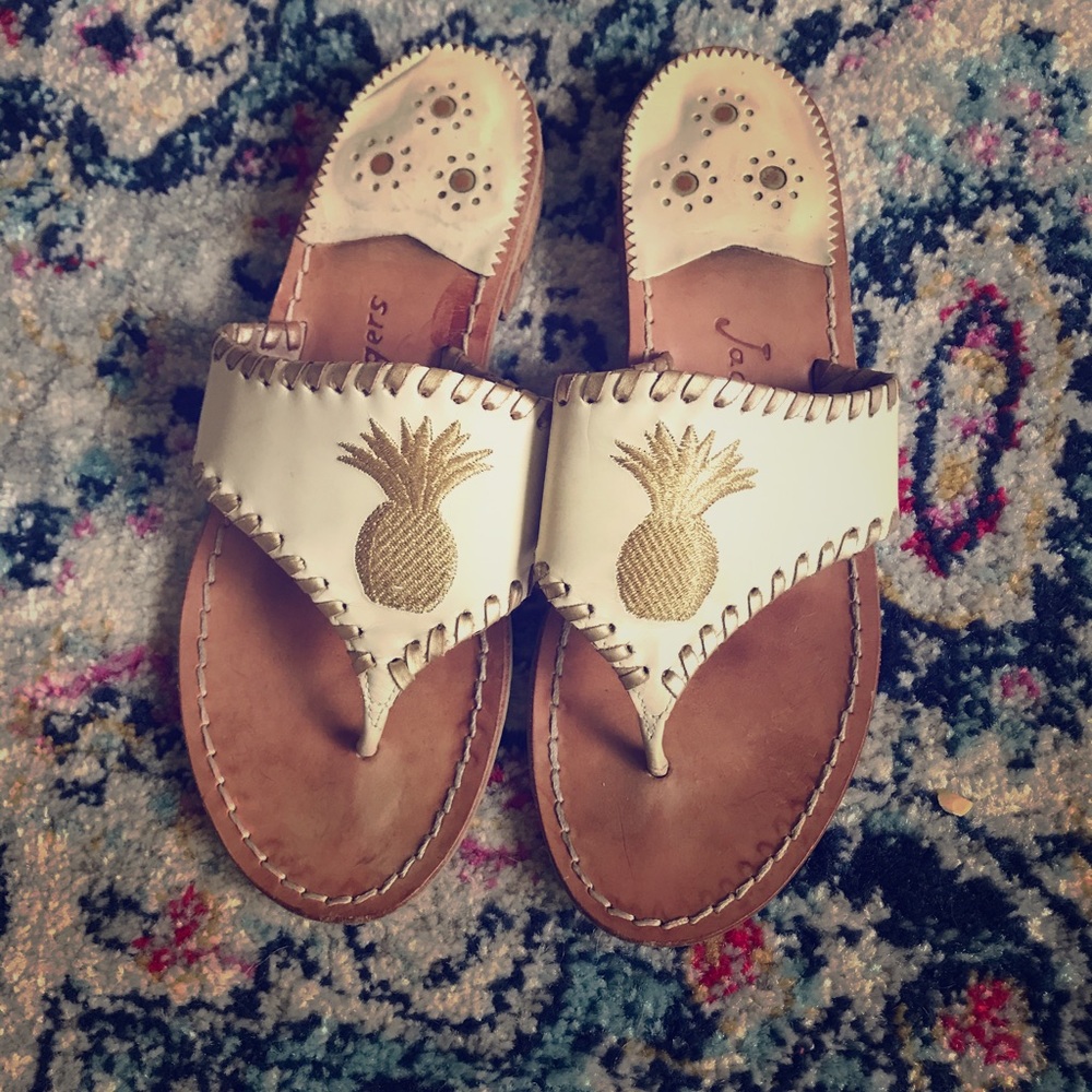 Jack Rogers pineapple embroidered sandals